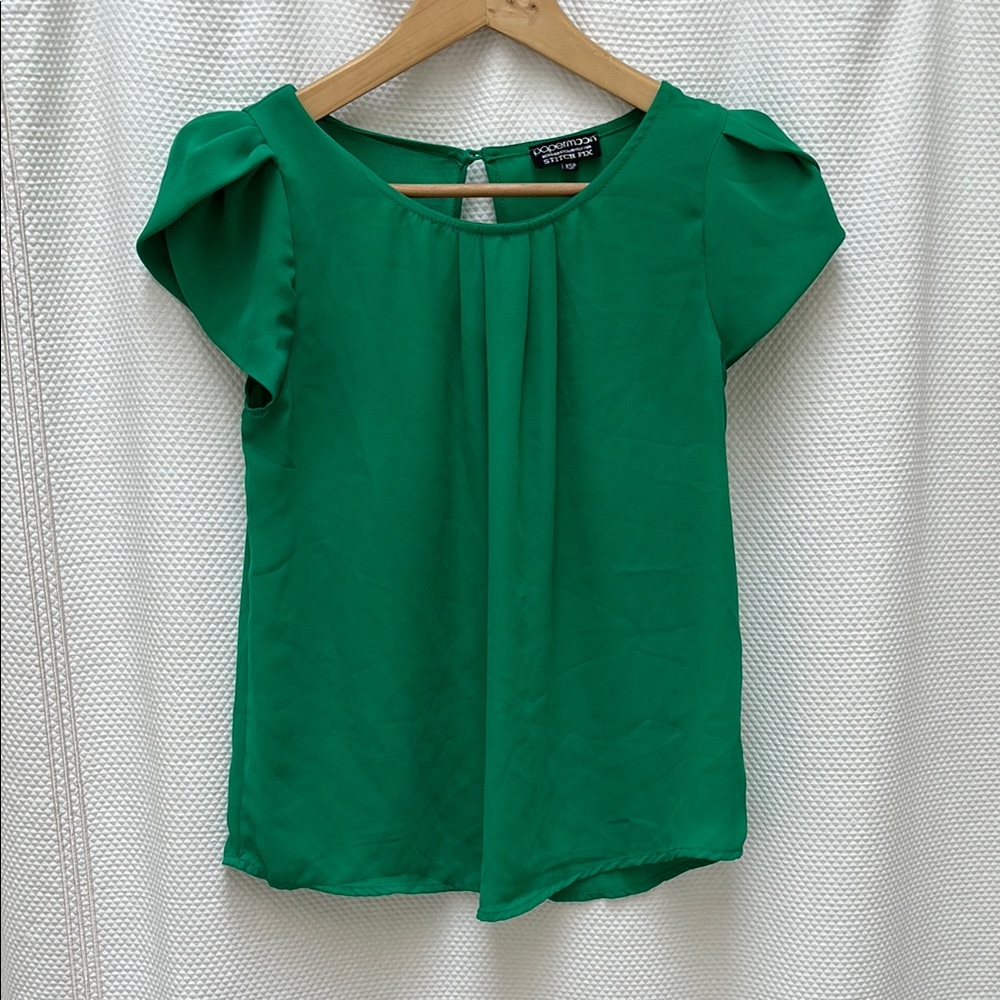 Papermoon Green Puff Sleeve Pleated Blouse